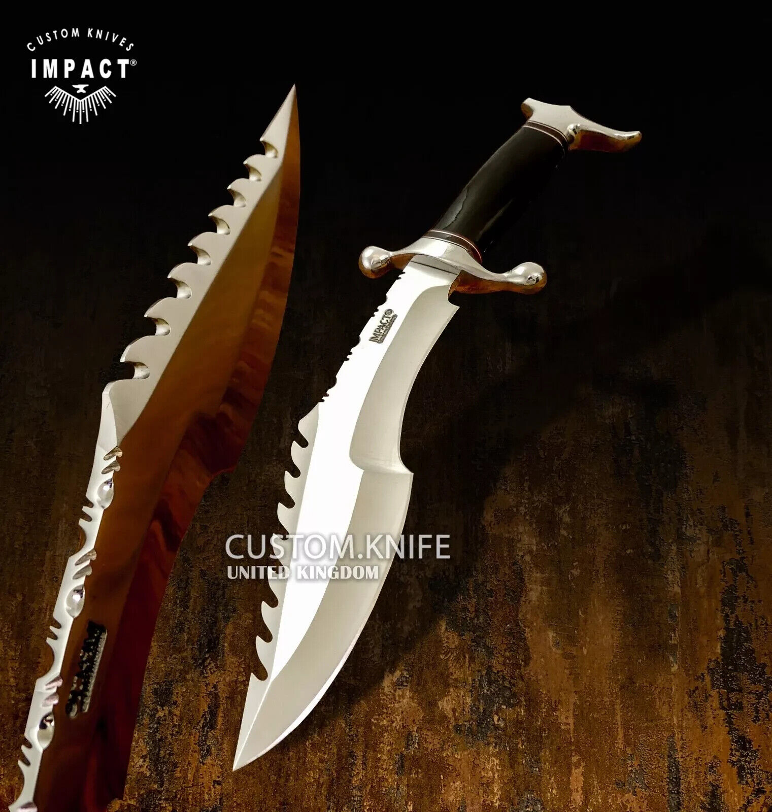 IMPACT CUTLERY CUSTOM HUNTING BOWIE KNIFE BULL HORN HANDLE- 1614