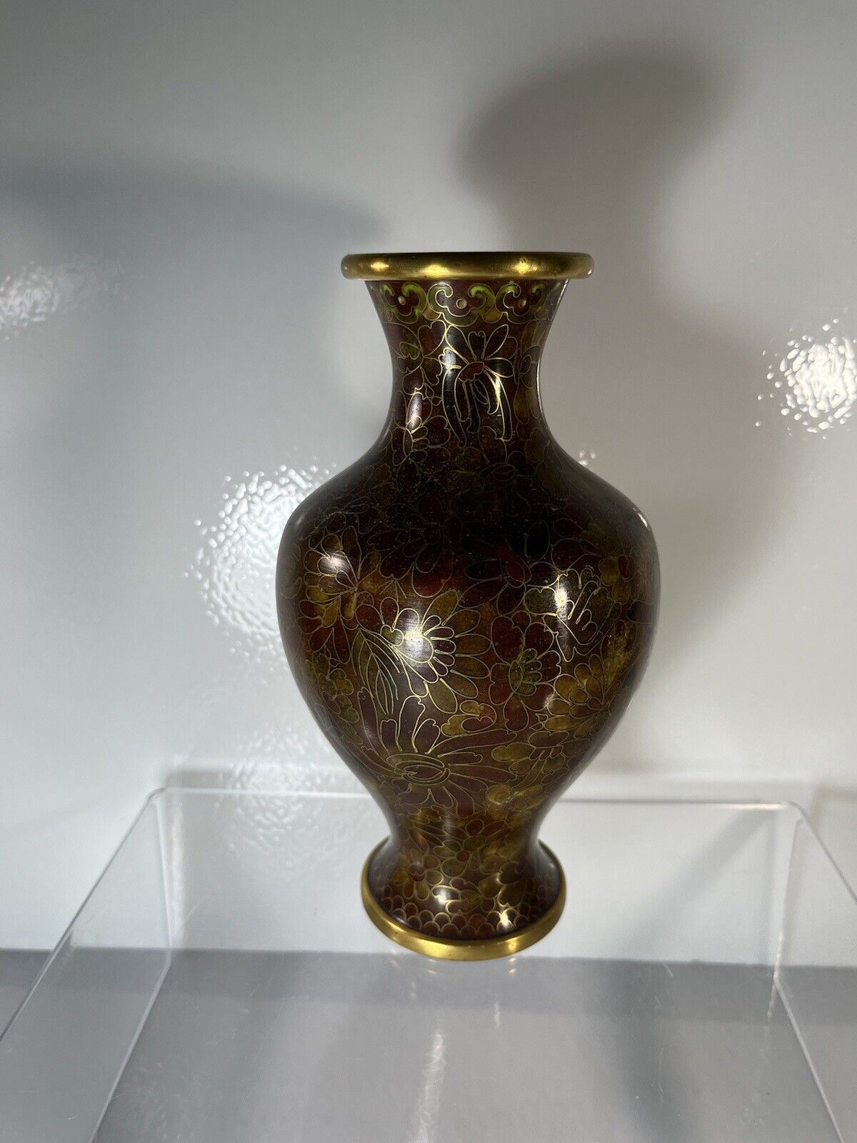 Vintage  Cloisonné  Vase Brown Color with Flowers 8\
