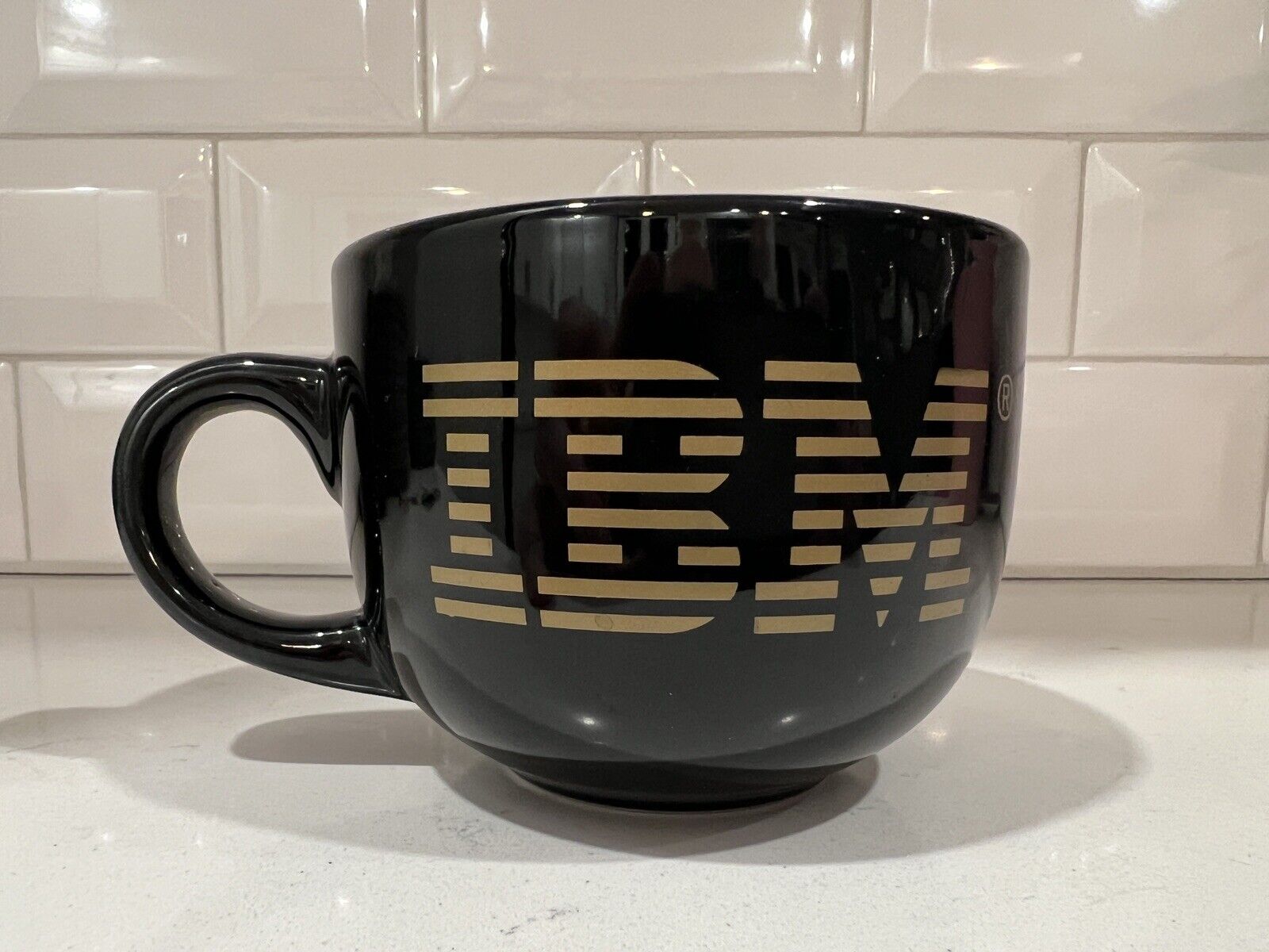 IBM Logo Large Black Ceramic Round  Coffee/Tea Cup 2 Sides Team Work/Peer Rec.