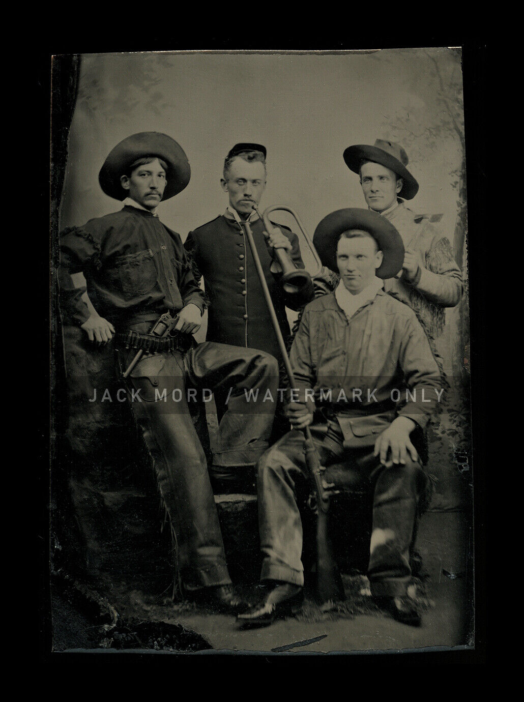 Excellent Armed Cowboys & Soldiers - Antique Tintype Photo, 1800s Rare