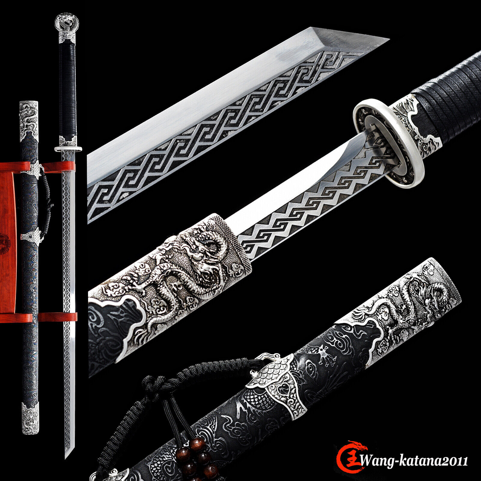 40'' Silver Dragon Ninja Sword 9260 Spring Steel Japanese Straight Sharp Ninjato