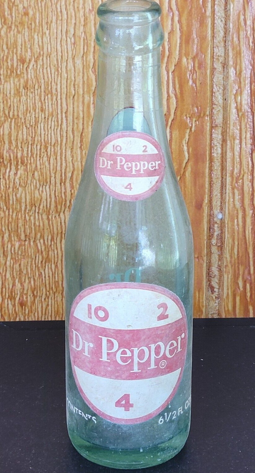Vintage Dr Pepper Bottle 10 2 4 Soda Pop Green Glass Red White Label Empty