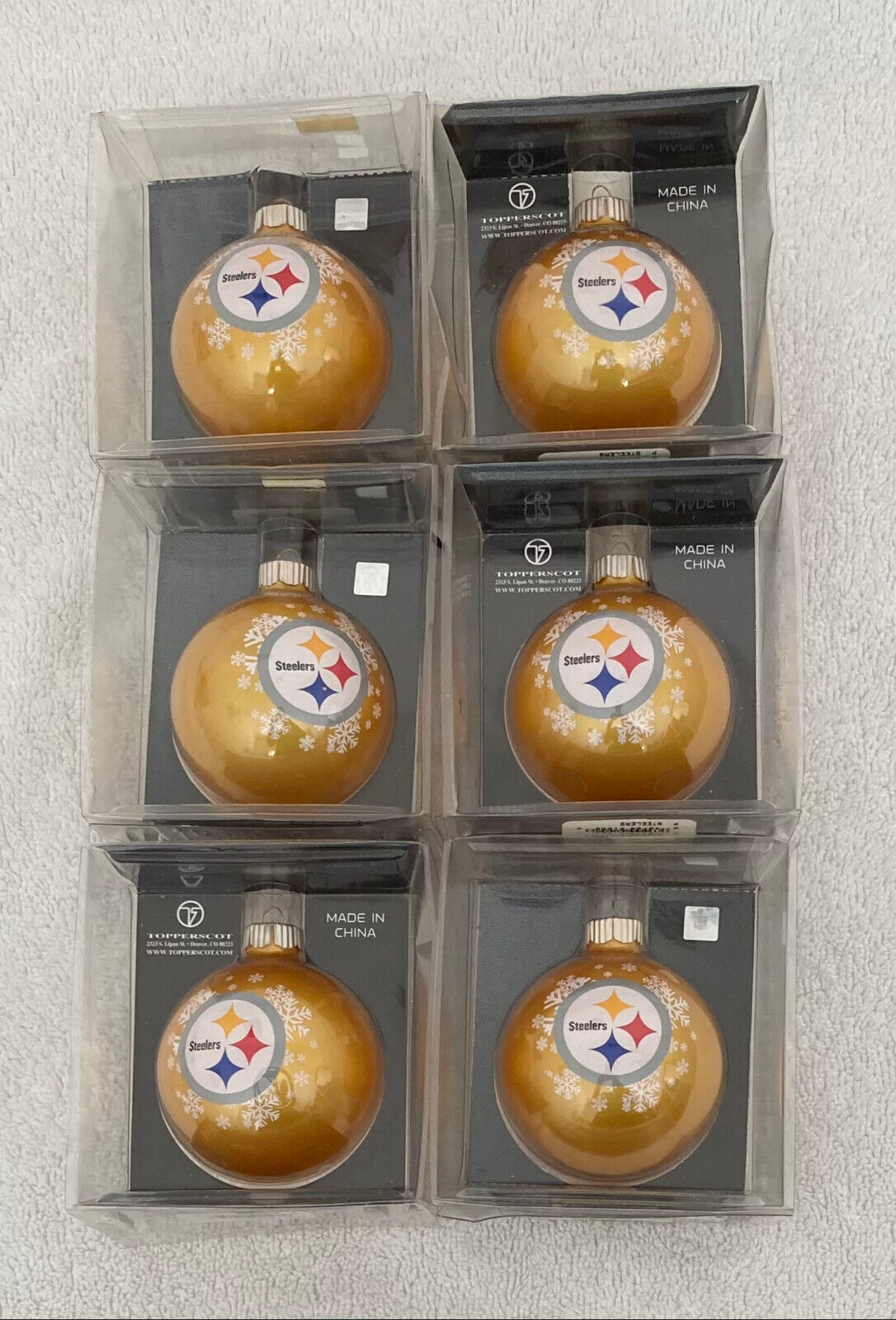 Lot of 6 NFL PITTSBURGH STEELERS GLASS BALL CHRISTMAS ORNAMENT NEW IN BOX
