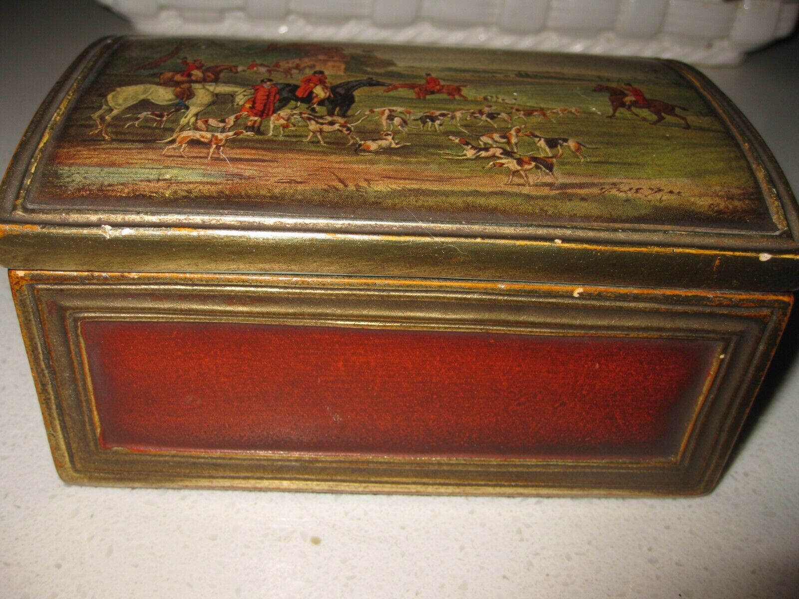 Vintage Borghese Equestrian English Hunt Horse Scene Trinklet Jewelry Box