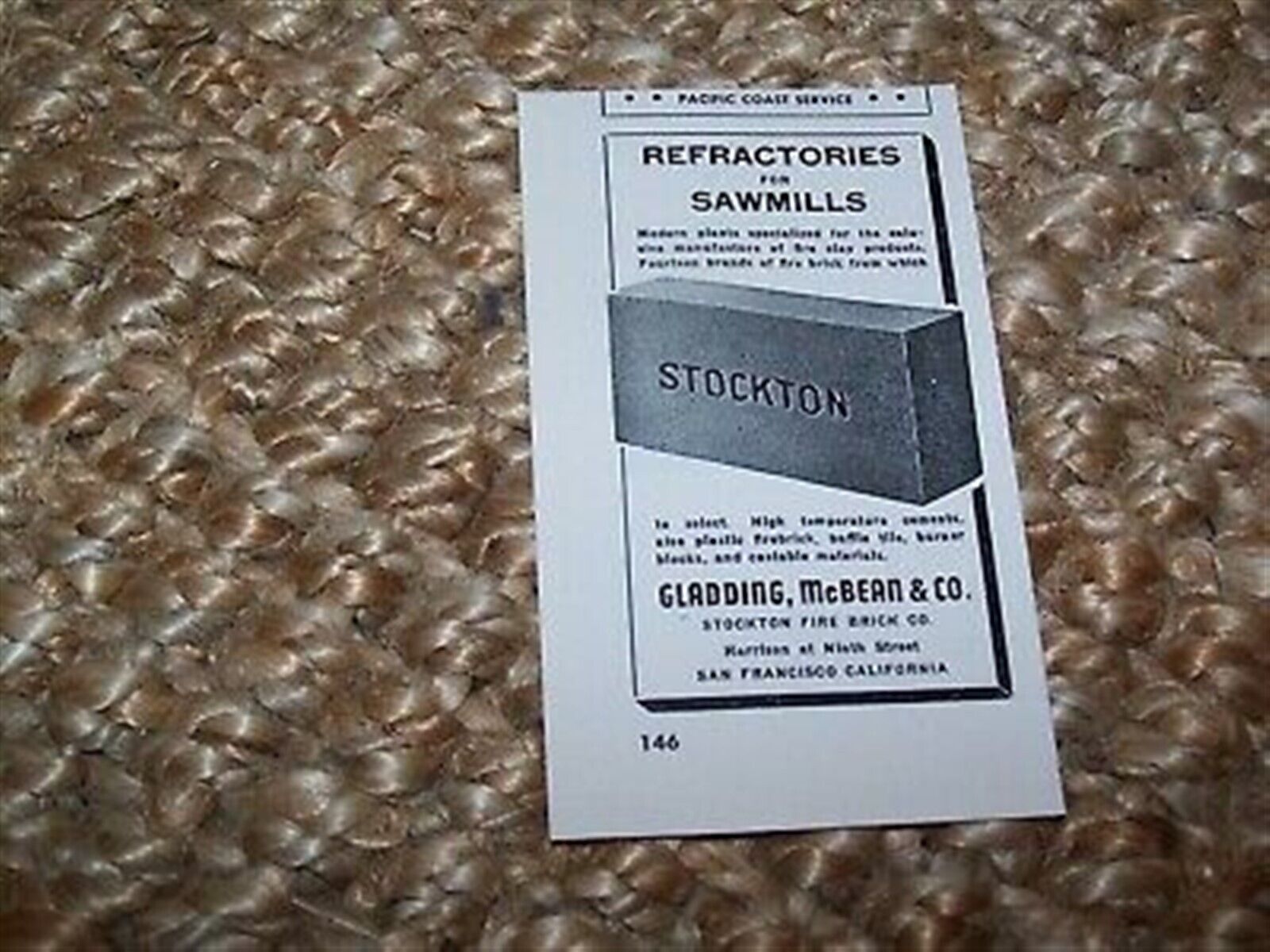 c1948 vintage print ad, Stockton Bricks, Gladding, McBean & Co. 3 X 5.5 inches