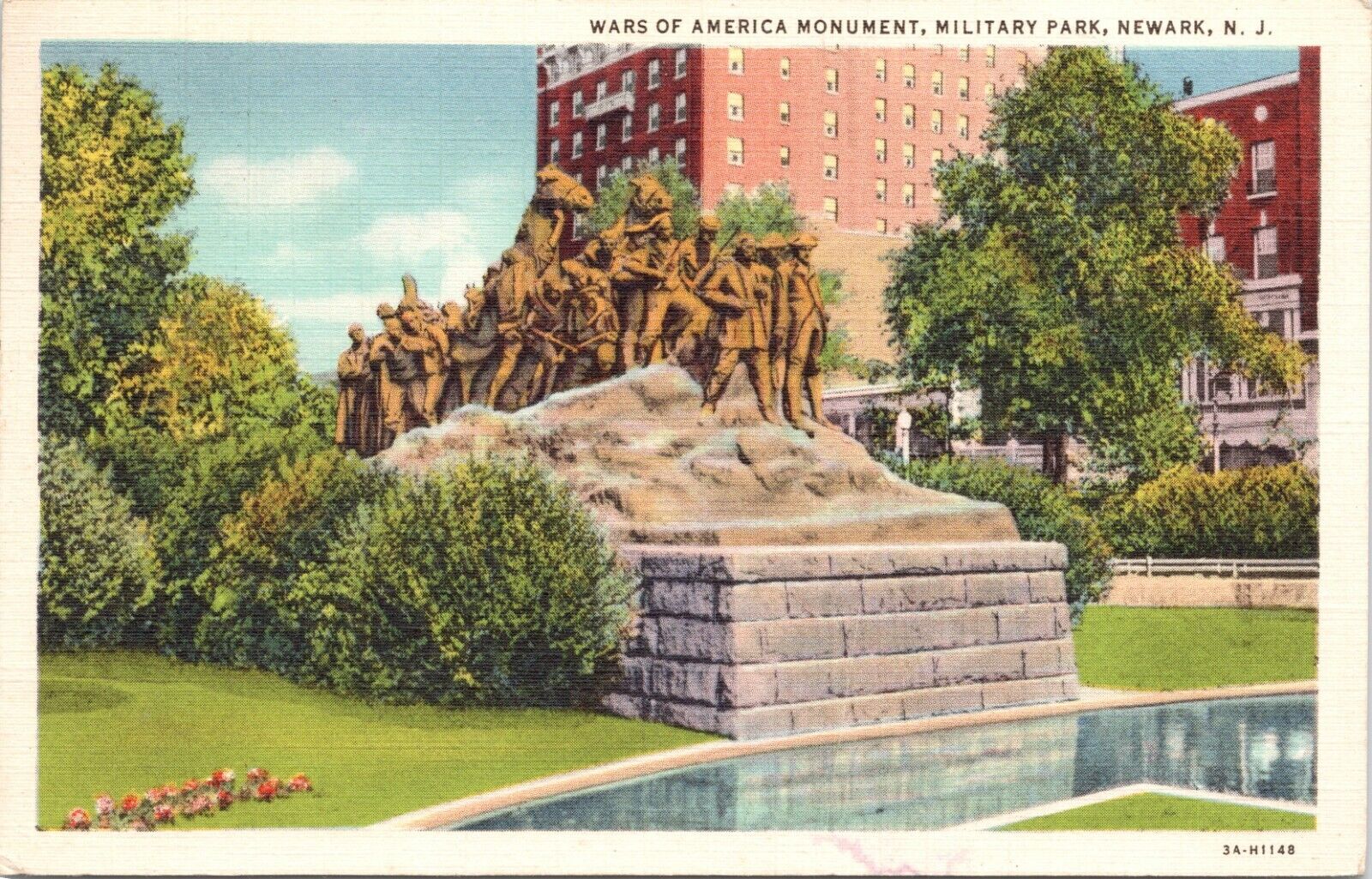 C.1934 Newark NJ Military Park Wars Of America Monument New Jersey Postcard 632