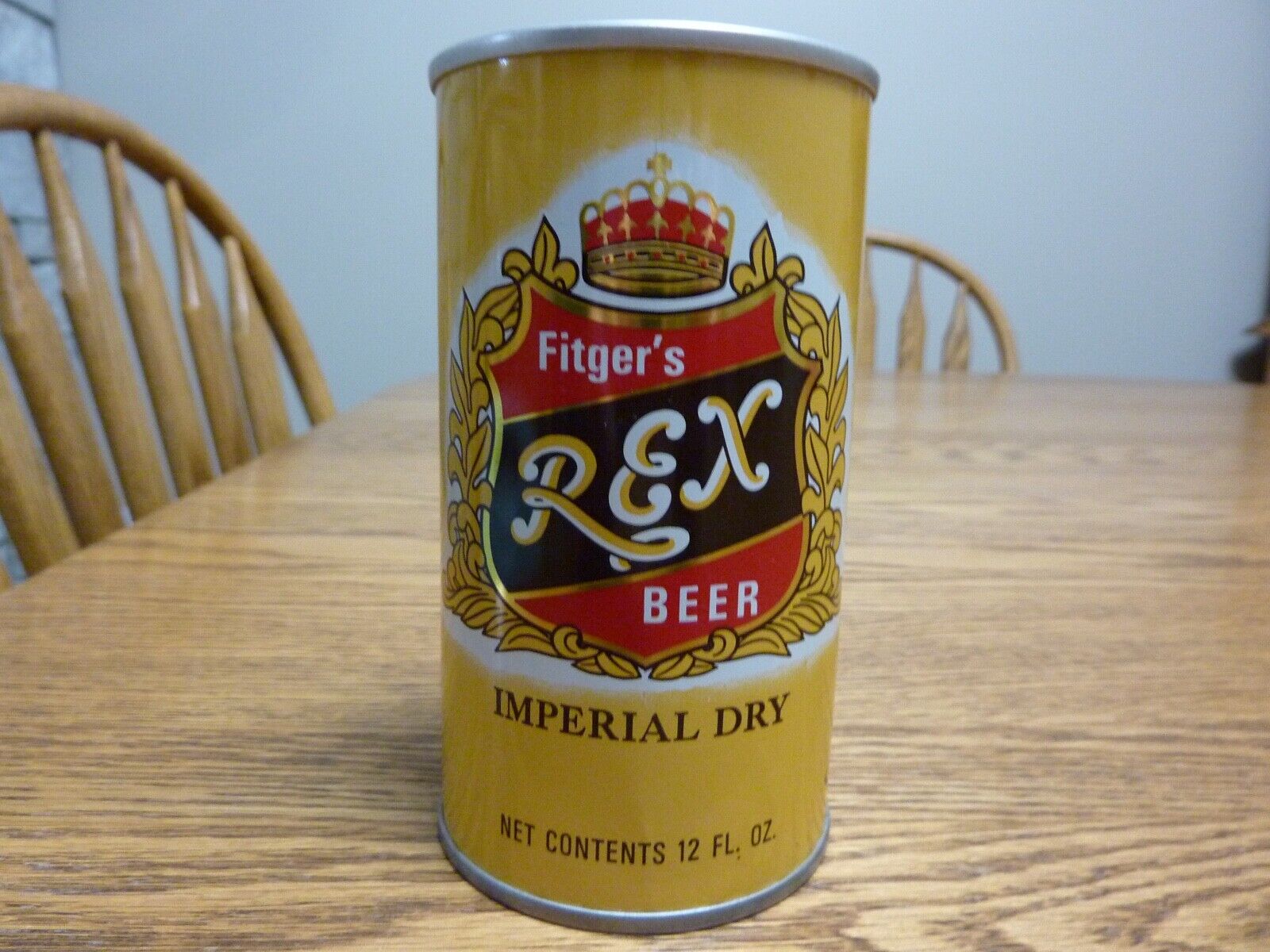 Fitgers Rex Beer can, August Schell Brewing, 12 oz, SS, Bottom Opened 