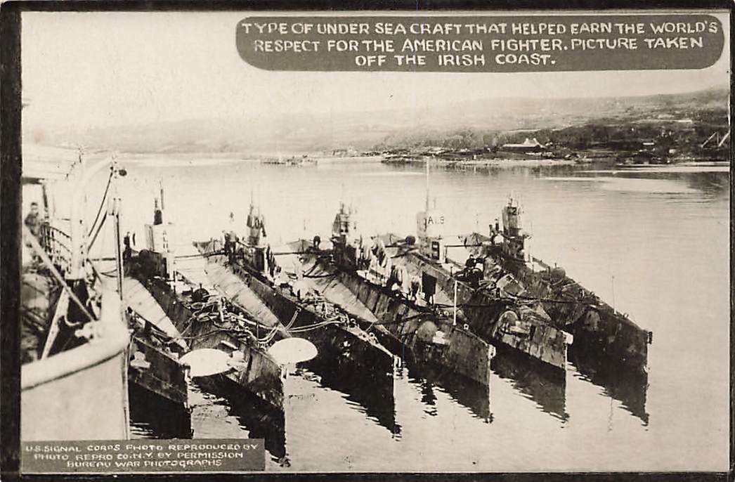 WWI US Submarines Off Irish Coast RPPC Real Photo Signal Corps P21