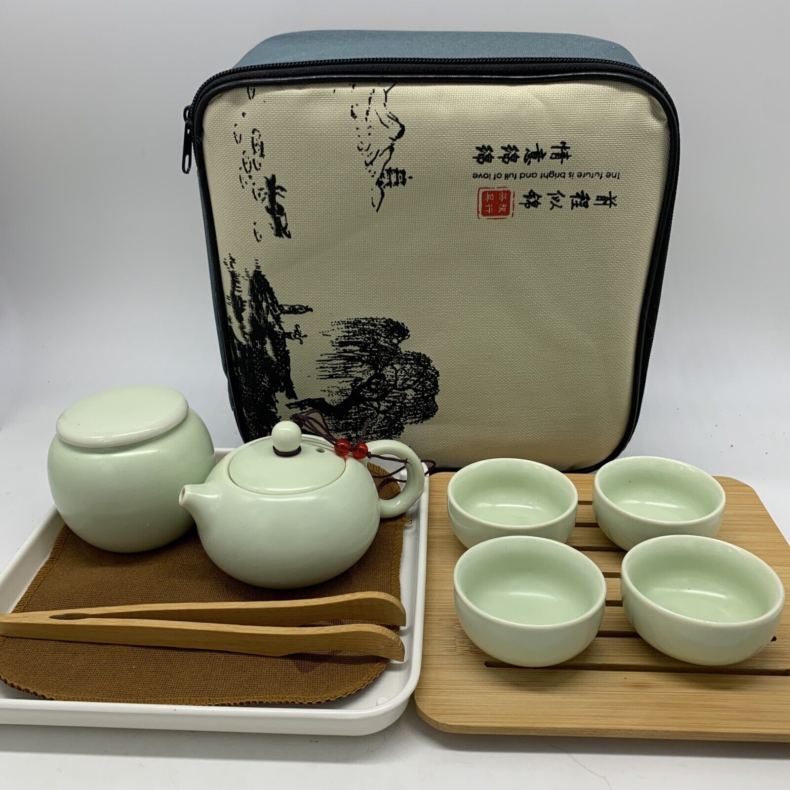 Ceramic Kungfu Tea Set,Portable Travel Tea Set with Teapot,Teacups,Tea Canister