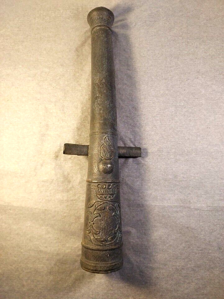 Vintage/Antique 14 Inch Cast White Metal Replica Cannon Barrel with Markings