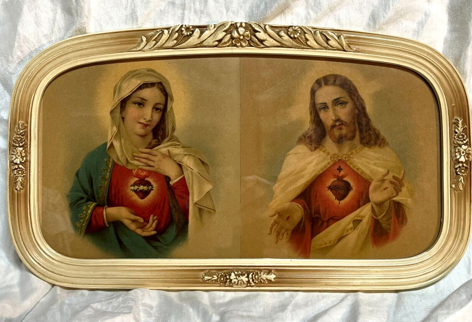 VERY OLD Immaculate Heart of MARY JESUS Sacred Heart Print