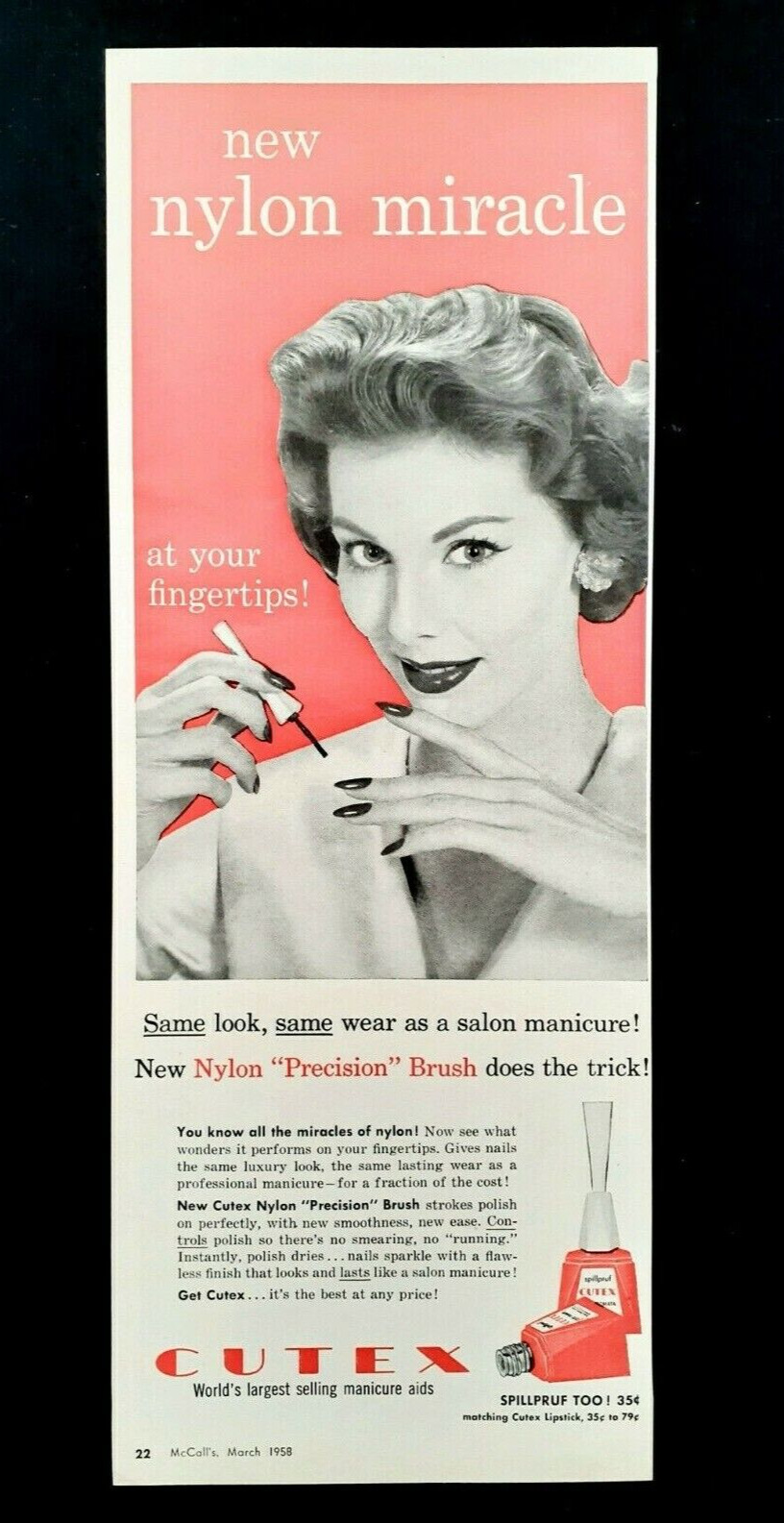 Cutex nail polish ad vintage 1958 original advertisement.