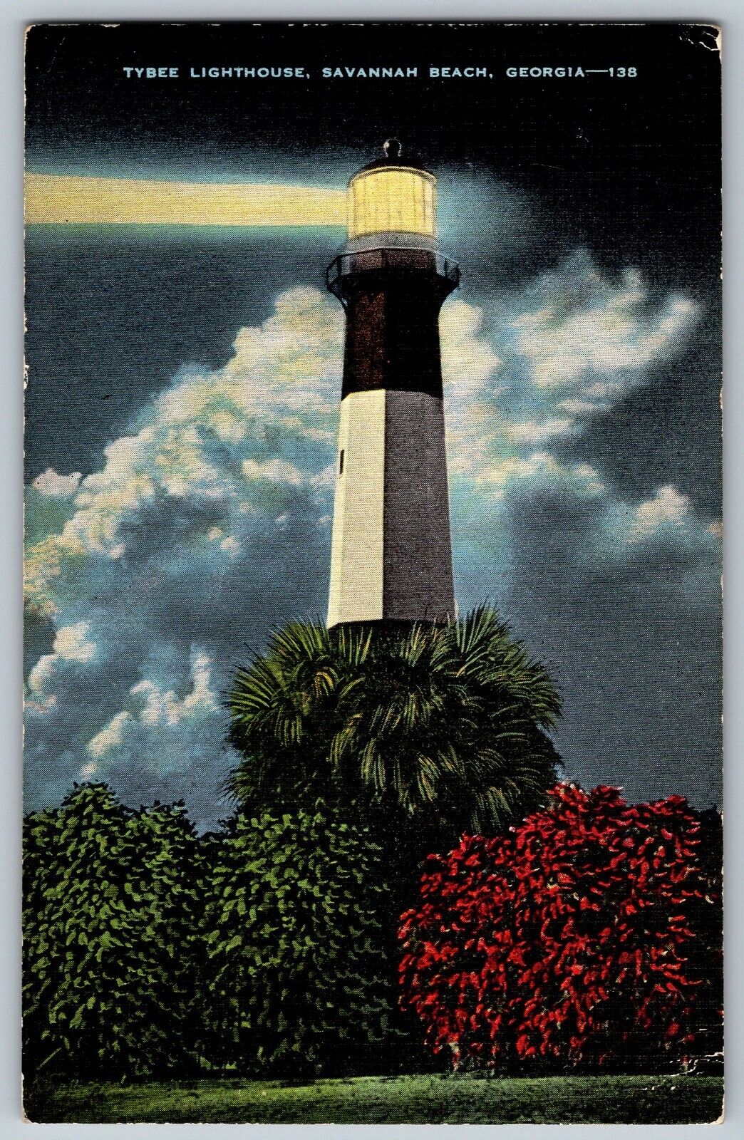 Savannah Beach, Georgia GA - Beauty Spot of Tybee Lighthouse - Vintage Postcard