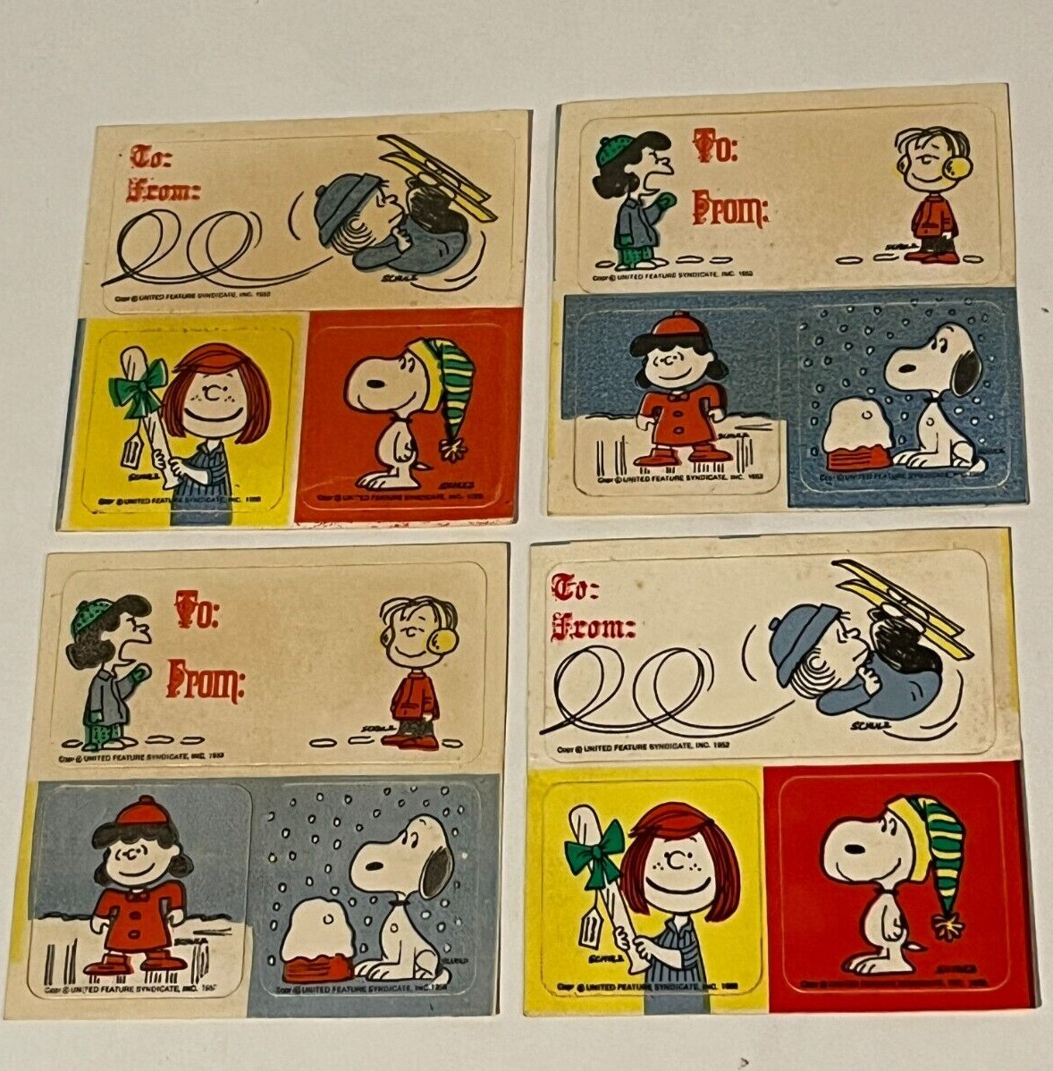 Vintage Peanuts Christmas Stickers 1950\'s 1960\'s United Feature Syndicate Snoopy