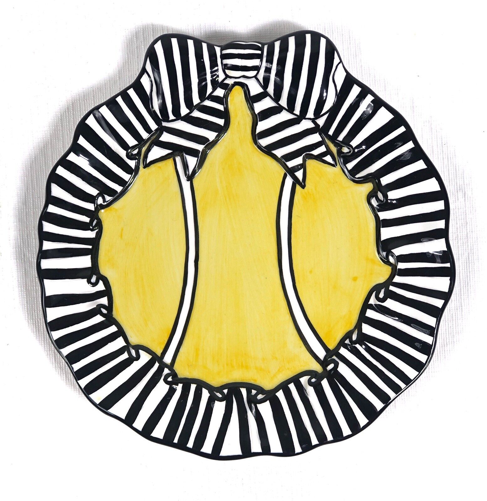 Lisa\'s Unique Creations BECCA  Decorative Plate Yellow Black White Striped Bow