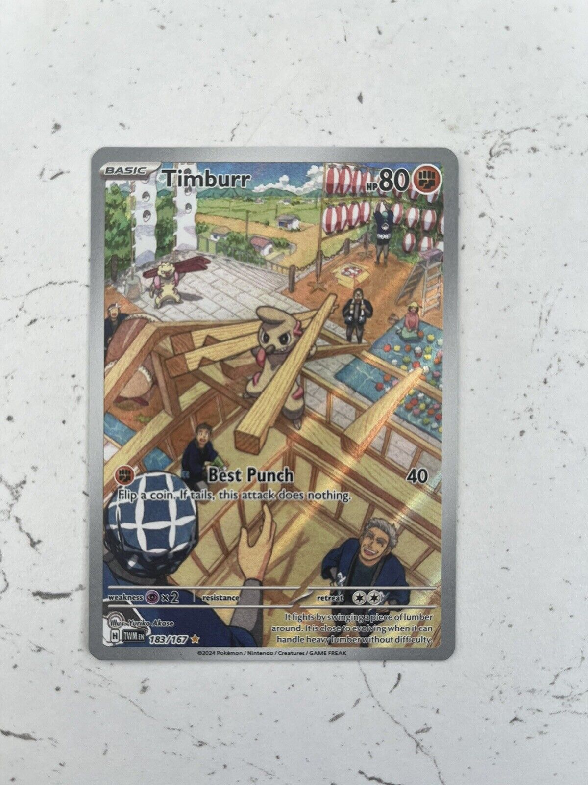 Pokemon Card - Timburr 183/167 - Twilight Masquerade - Illustration Rare, NM