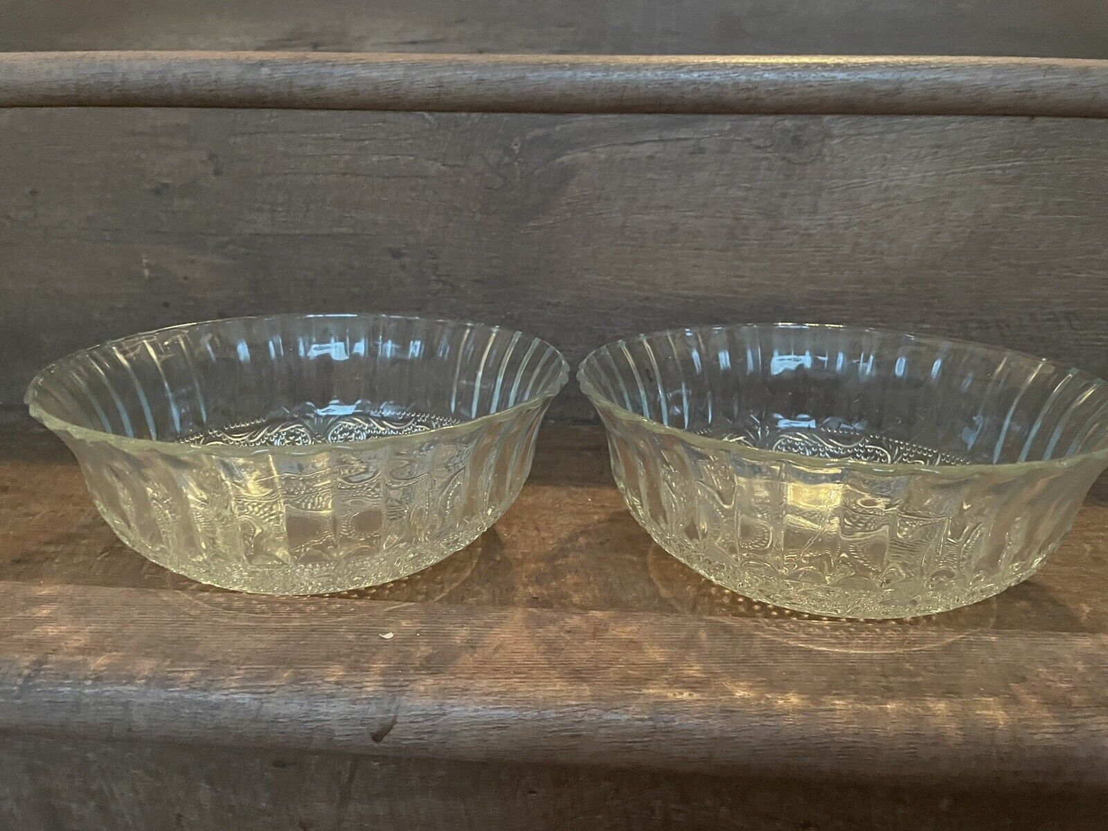 VTG \'78 AVON FOSTORIA HERITAGE LEAD CRYSTAL CANDY DISHES(2) HEAVY RIBBED 1 3/4\