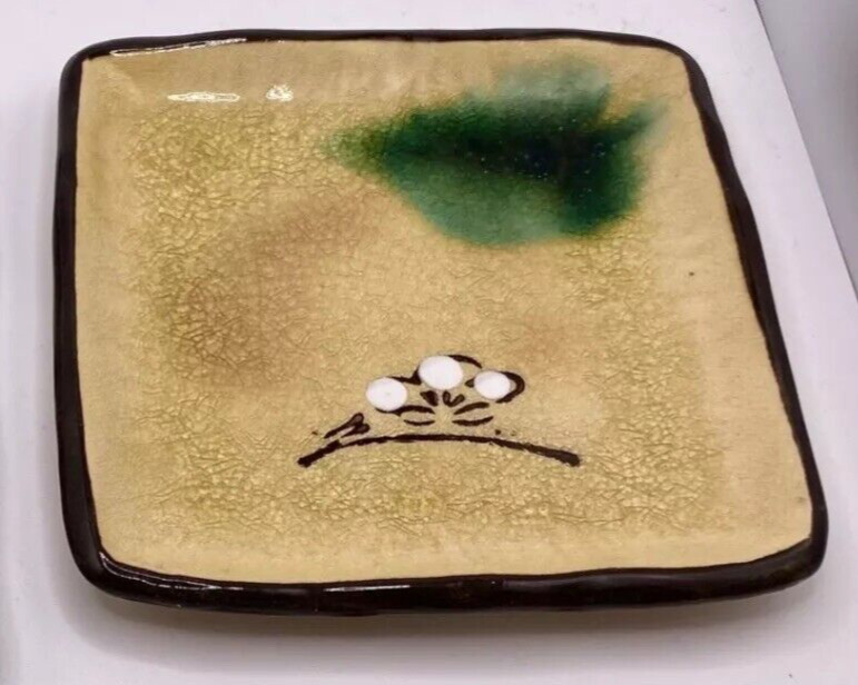 Vintage MCI Crackle Glaze 5” Square Plate Yellow Japan