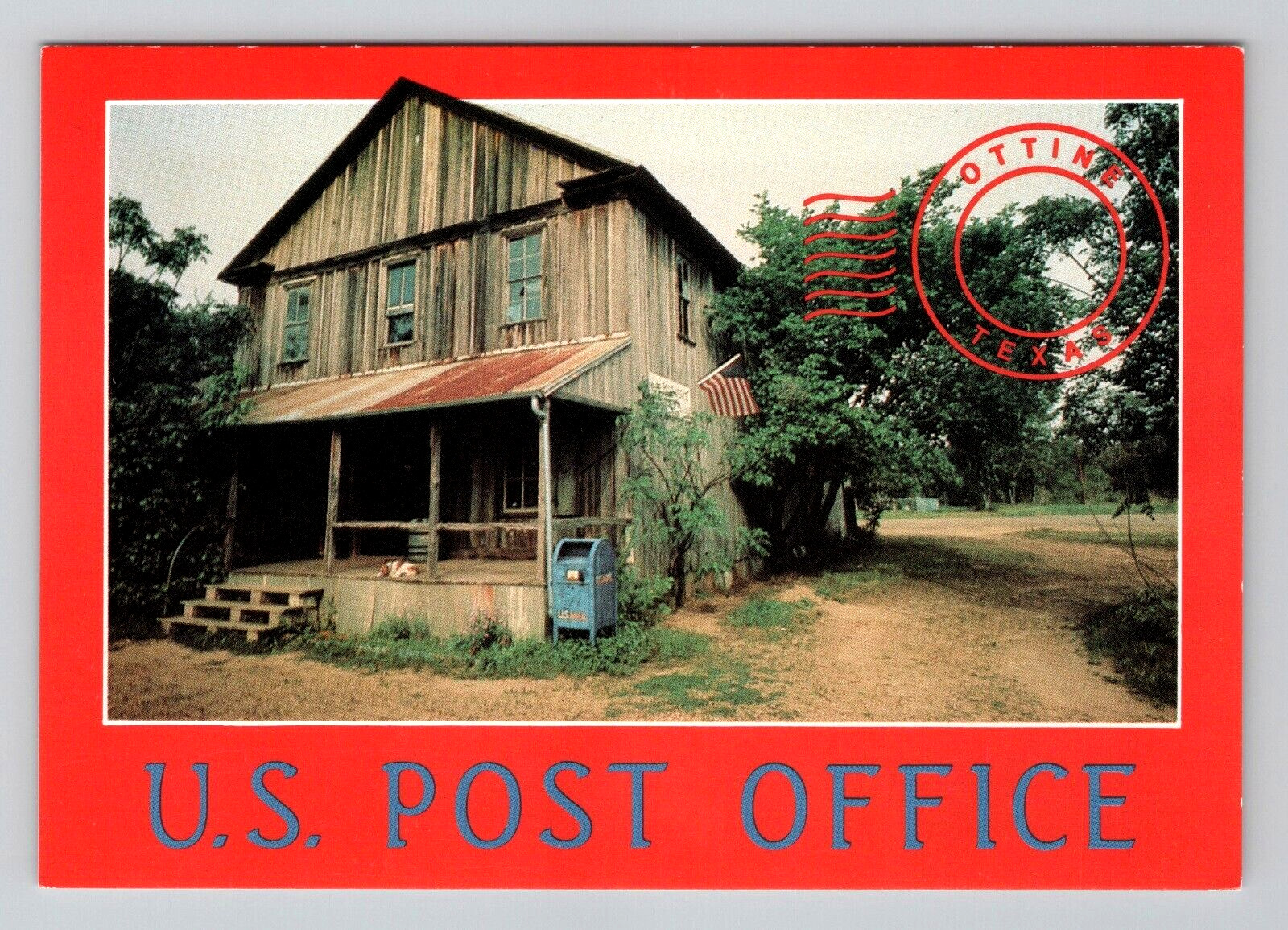 Postcard 4x6 Ottine Texas US Post Office Mail Building Mailbox Street View TX