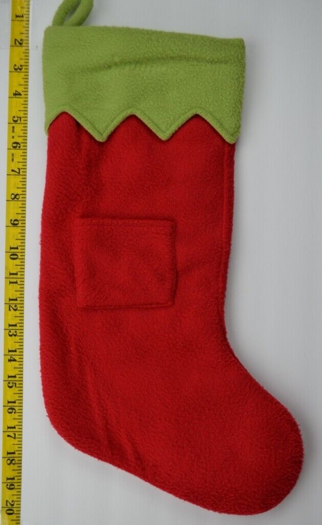 LANDS END Blank Red & Green Fleece Padded Dog Christmas Stocking with Pocket