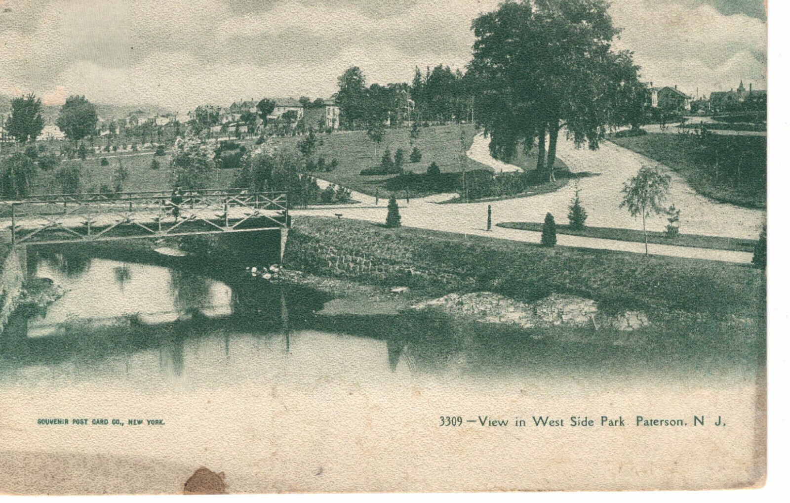 Vintage Postcard NJ Paterson West Side Park Pond Trees Nature -251
