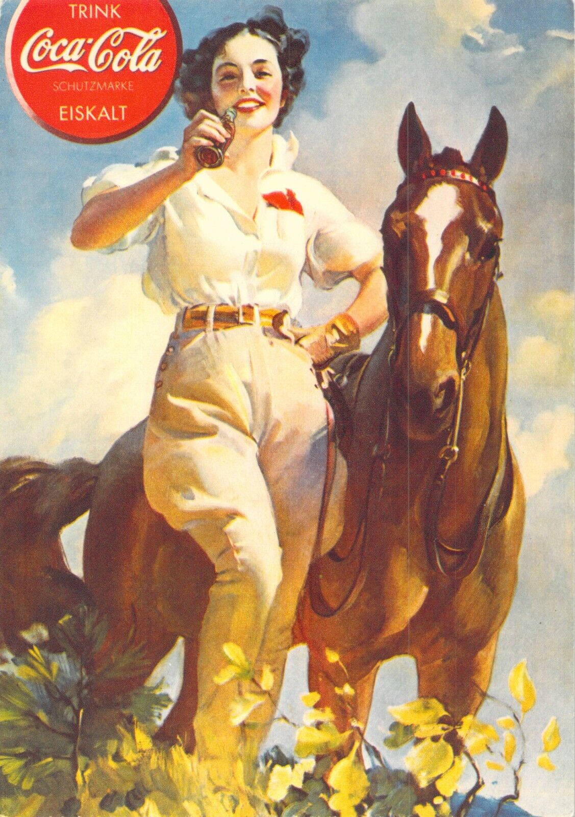Trink (Drink) Coca Cola Eiskalt (Ice Cold) Women Horse Rare 1939 German Postcard