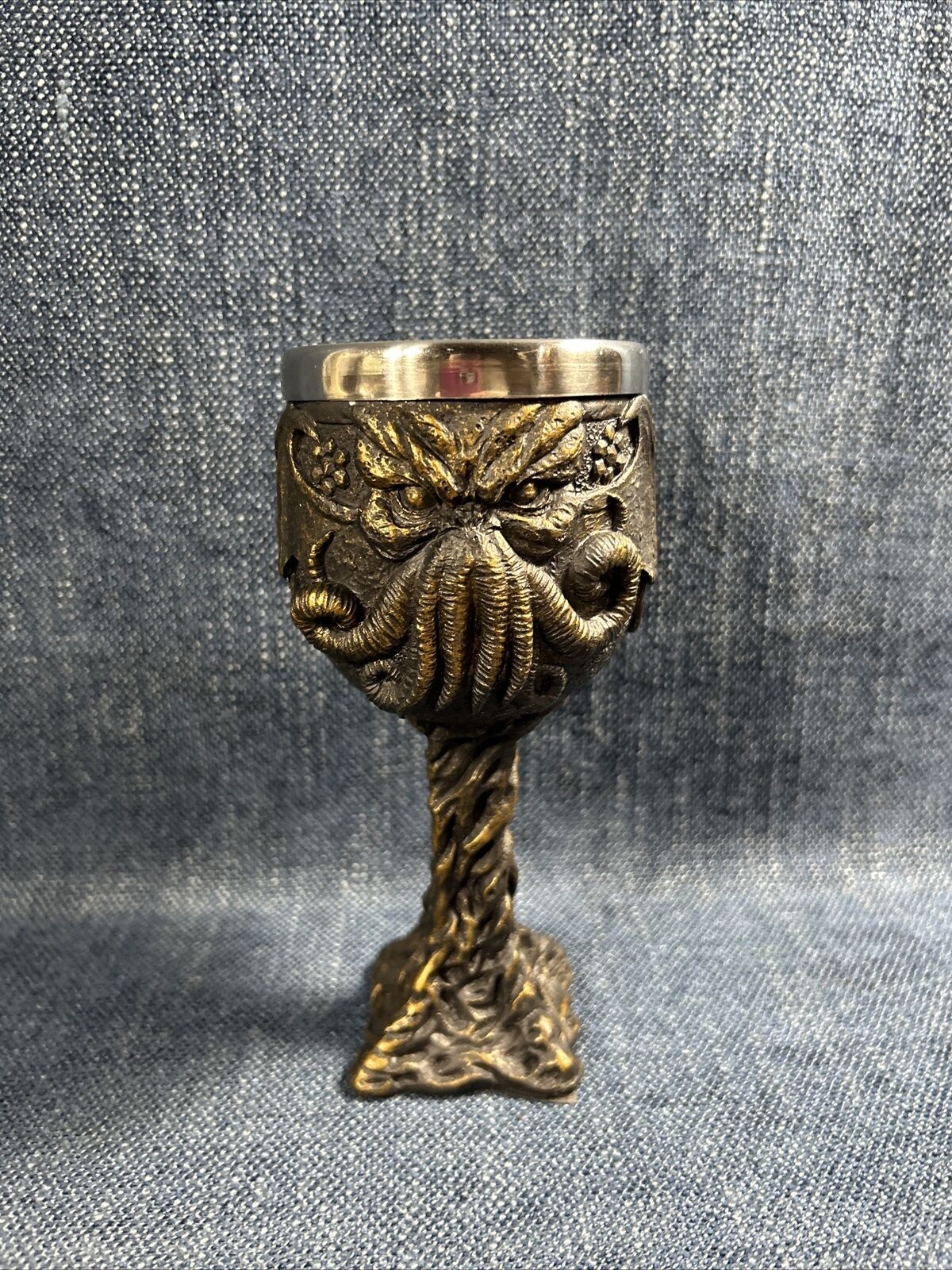 Cthulhu’s Thirst Goblet Aluminum Insert 5 Oz  Great One Faux Bronze Wine Goblet