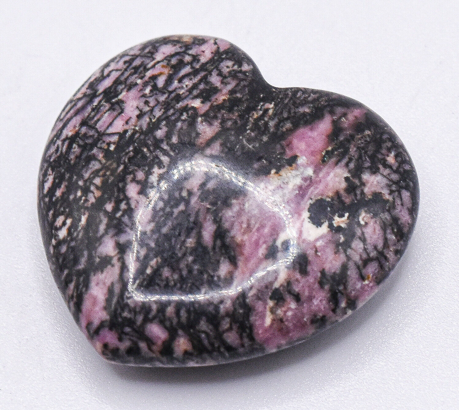 30mm Pink Rhodonite w/ Black Manganese Oxide Crystal Mineral Heart China 1, 2PCs