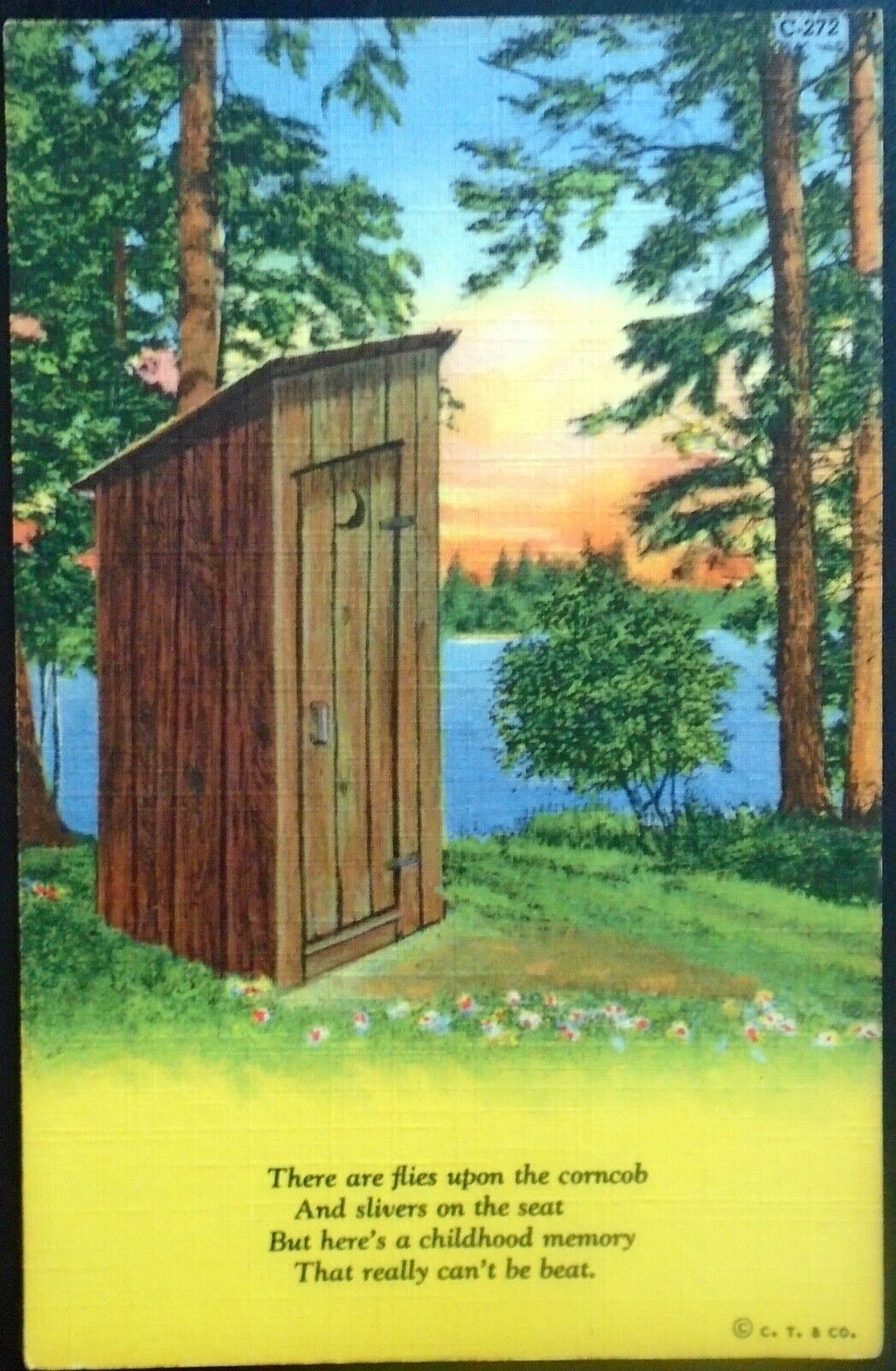 1938 Linen “Outhouse” Humor, Poetry, Nature, Scenic Postcard, Curteich