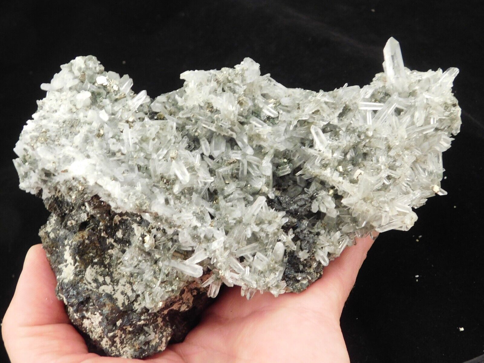 Huge Quartz Crystal Cluster on Sphalerite with Pyrite Crystals Peru 1331gr