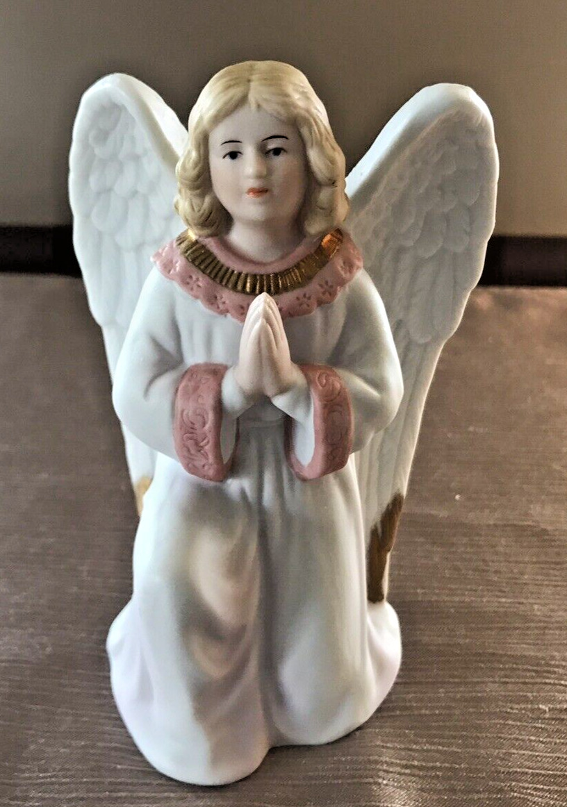 Vintage Homeco Praying, Kneeling Angel #5606 Figurine Bisque Porcelain 5\