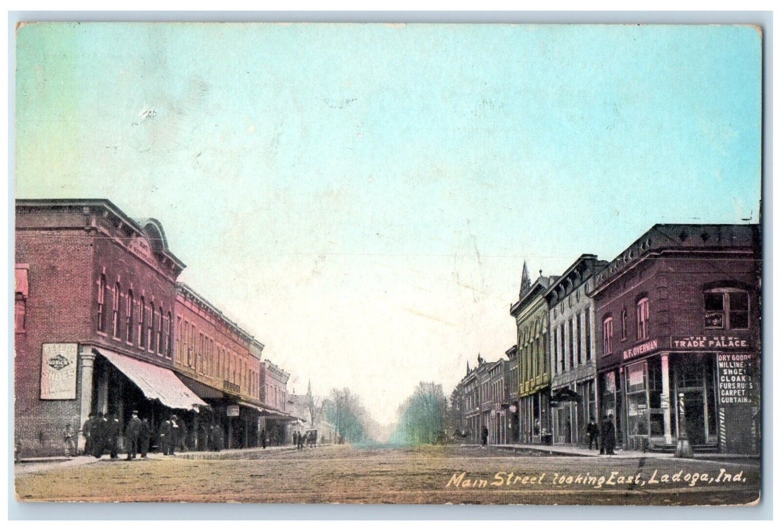 c1910 Main Street Looking East Ladoga Indiana IN Friendship Vintage Postcard
