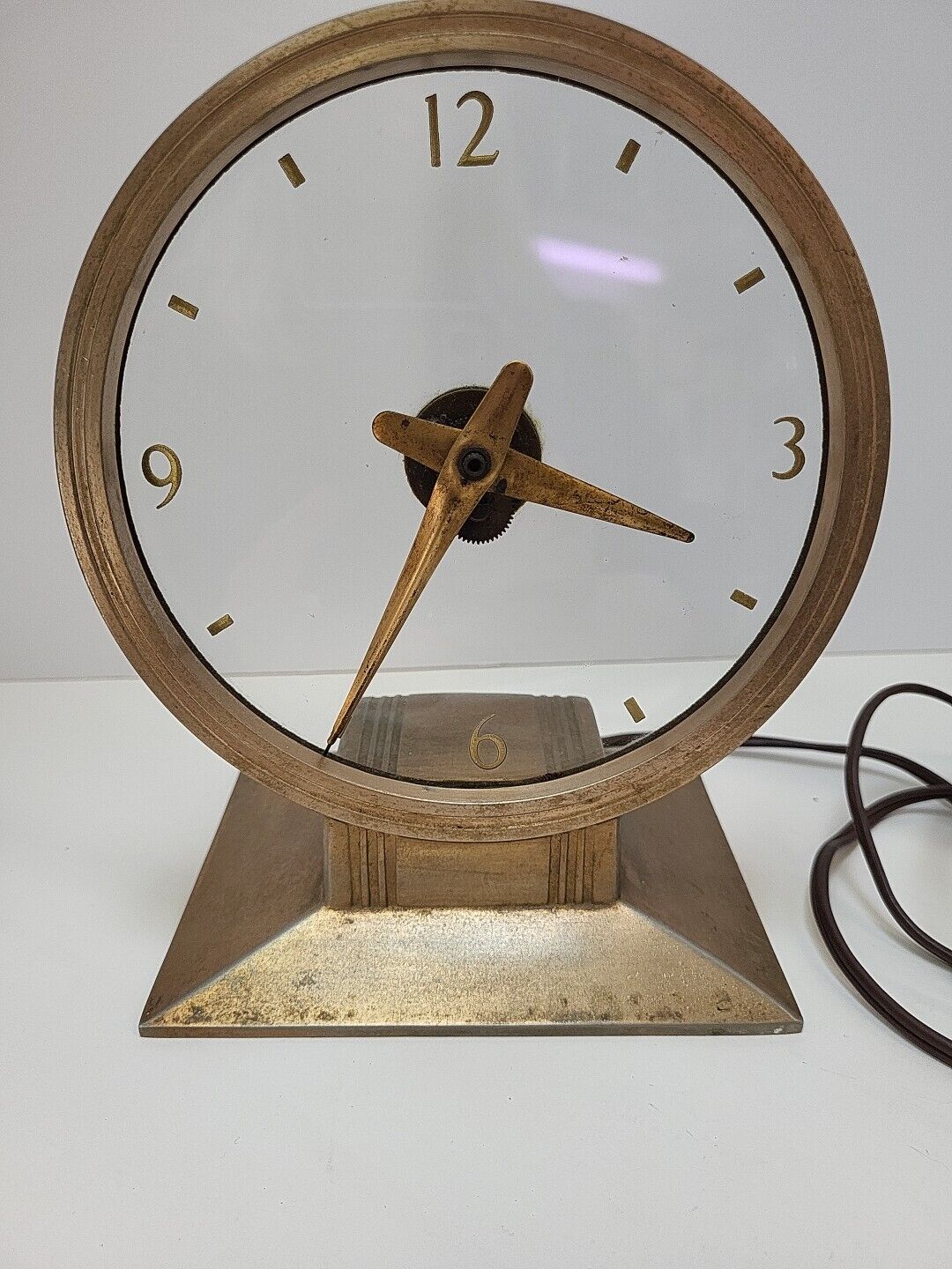 Vintage 1956-57 Haddon Golden Visionette Model 80 Mystery Clock Art Deco Look