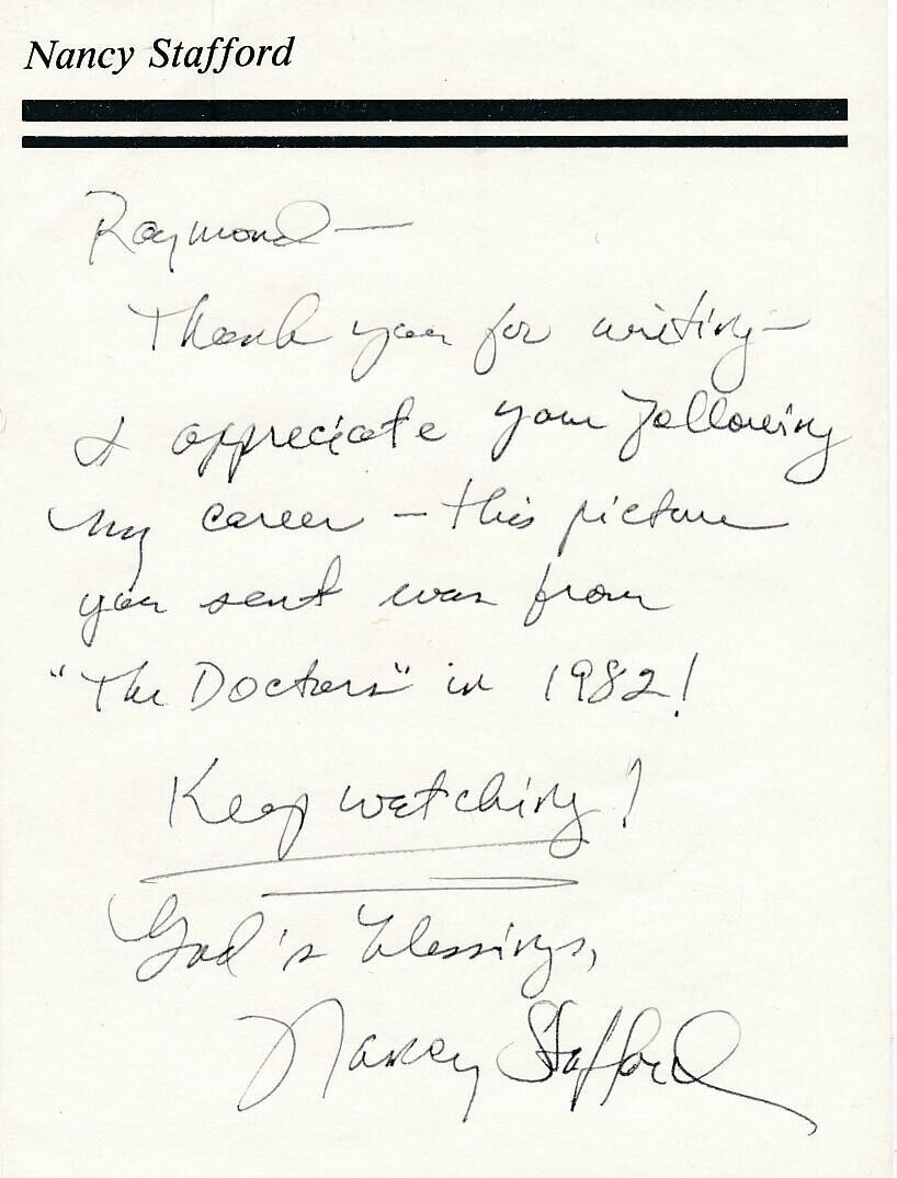 Nancy Stafford- Signed Handwritten Note
