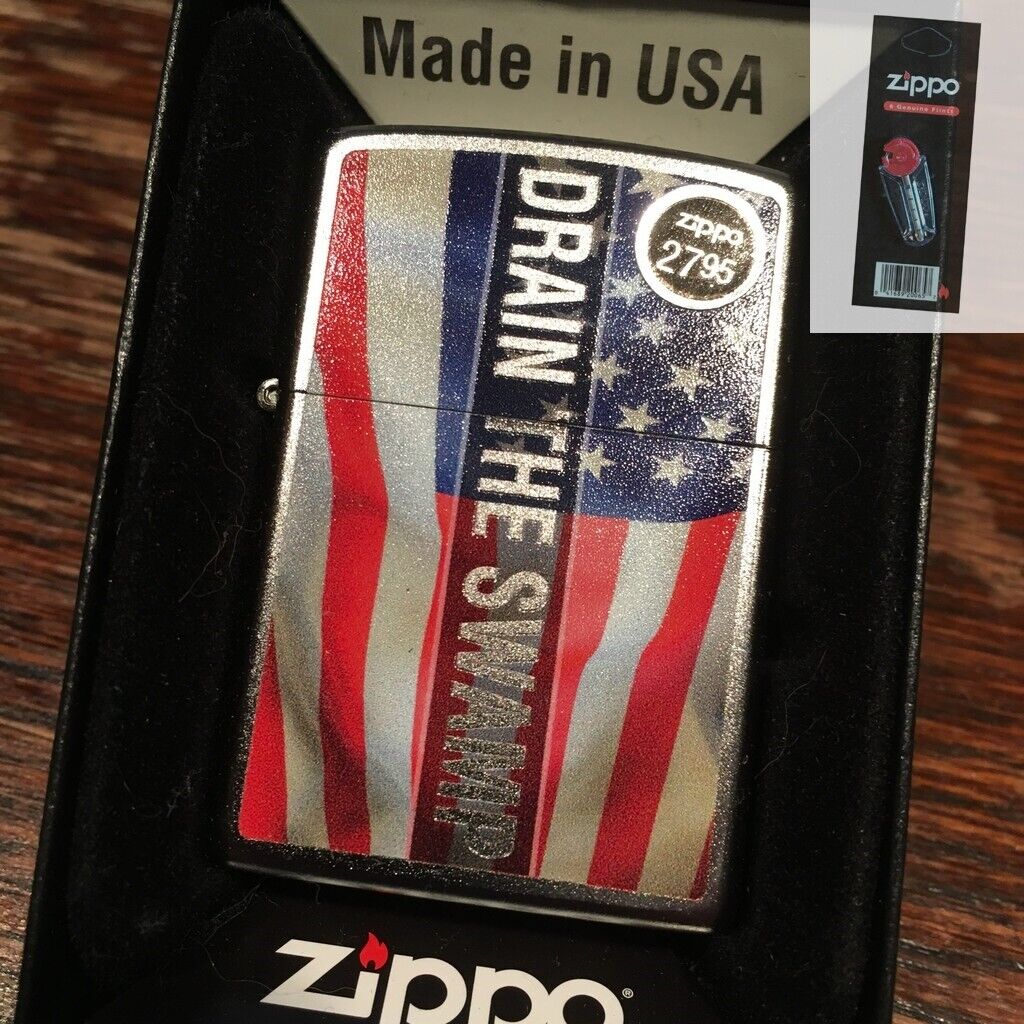 Zippo 205 Drain The Swamp US American Flag Lighter + FLINT PACK