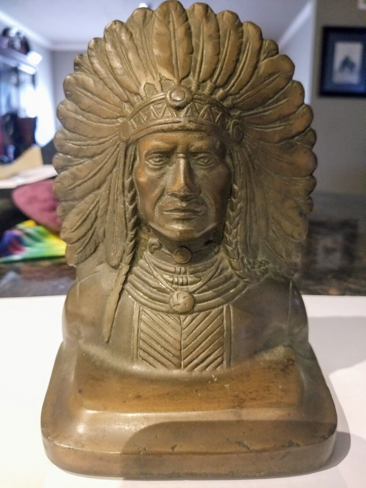 Vintage Native American Chief Bronze Bookends, Mid Century,  Very Cool
