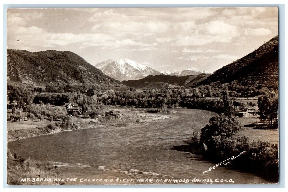 c1950's Mt. Sopris Colorado River View Glenwood Springs CO RPPC Photo Postcard