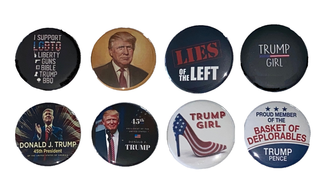 Trump 2024 Collection of 8 buttons – Trump 2024 Hero pins (2.25 inches)