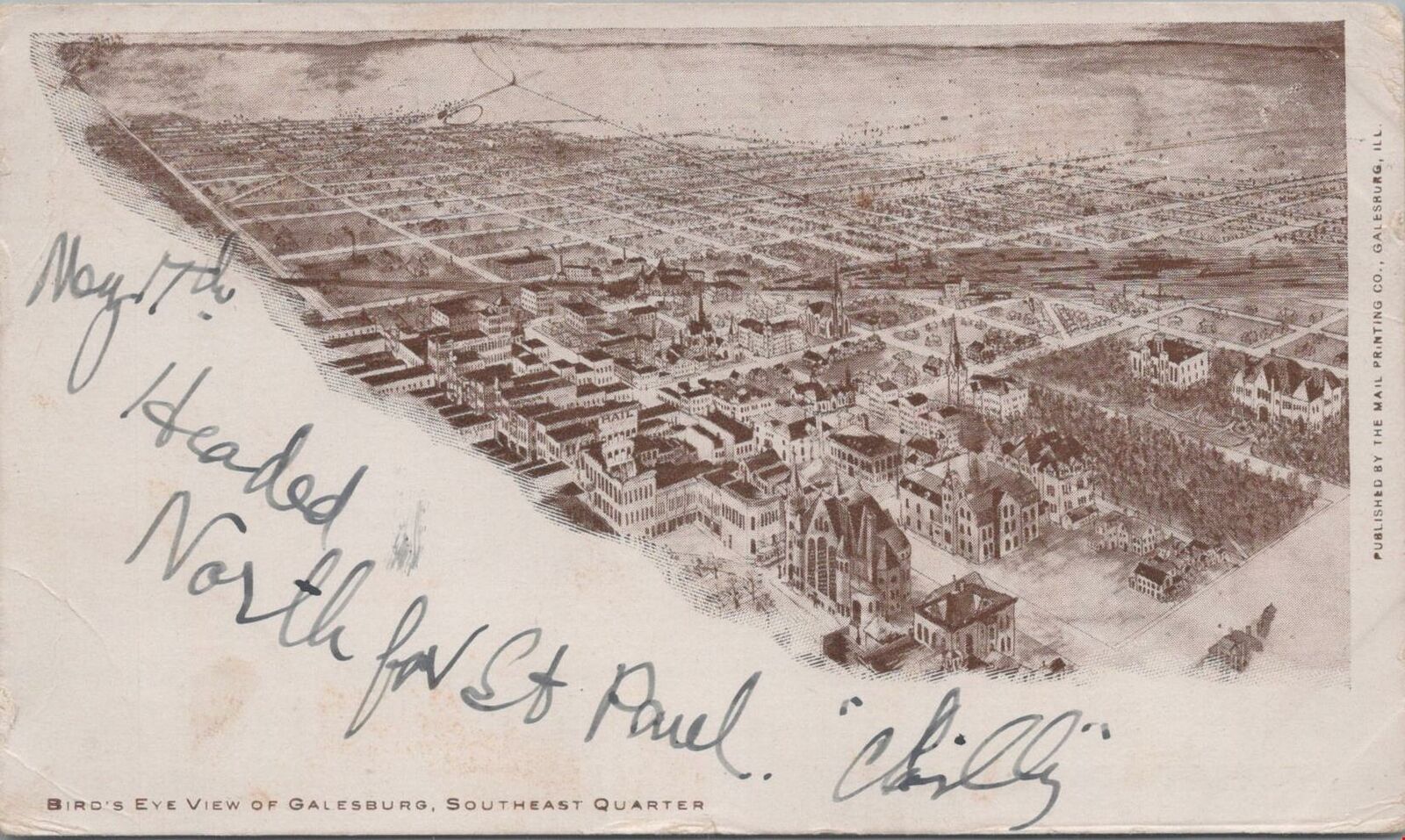 Postcard Bird\'s Eye View Galesburg IL Southeast Quarter 1906