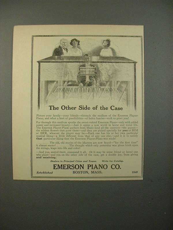 1914 Emerson Player Piano Ad - Other Side of Case