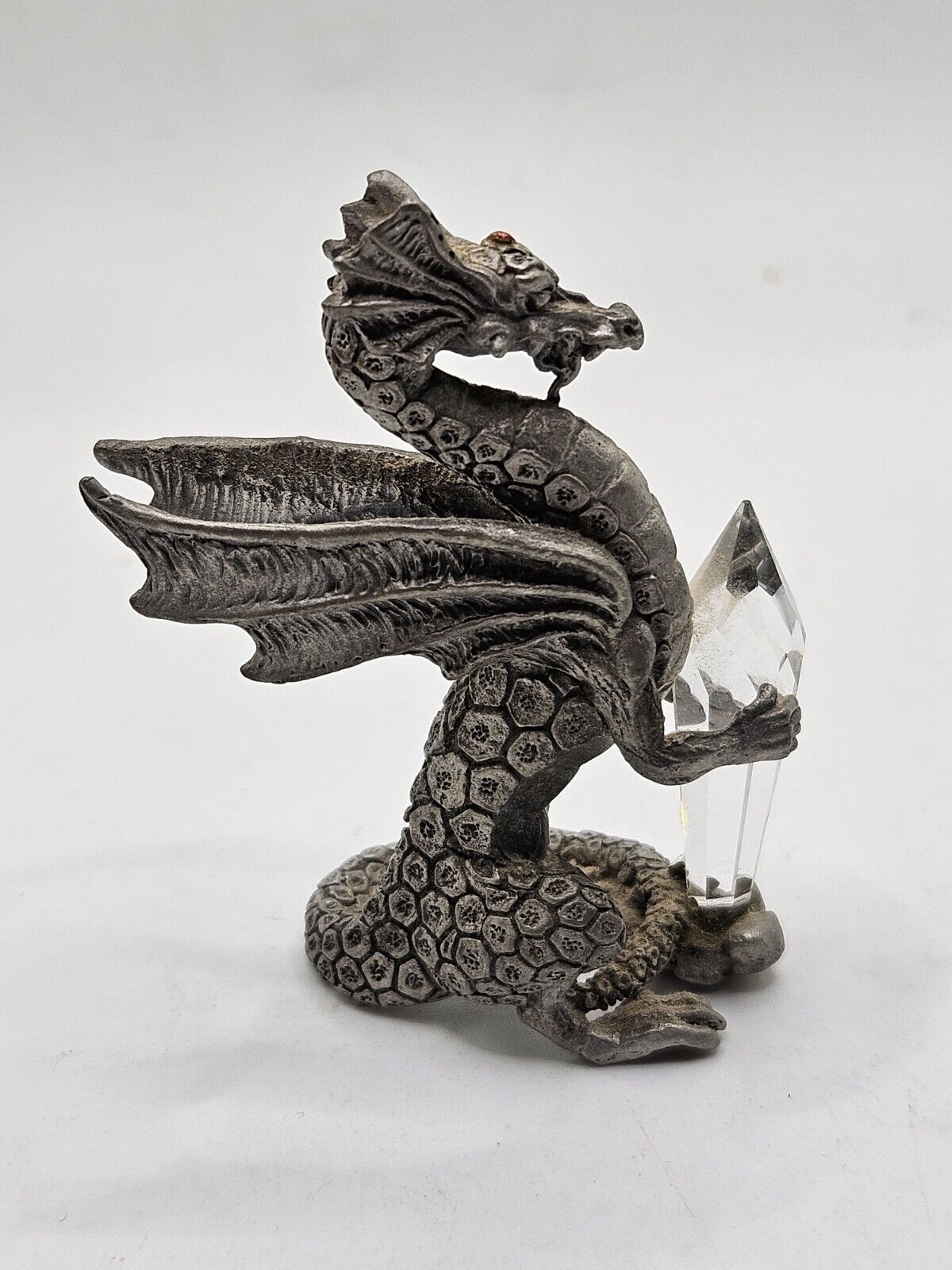 Vintage Gallo Dragon Holding Crystal Pewter Figurine