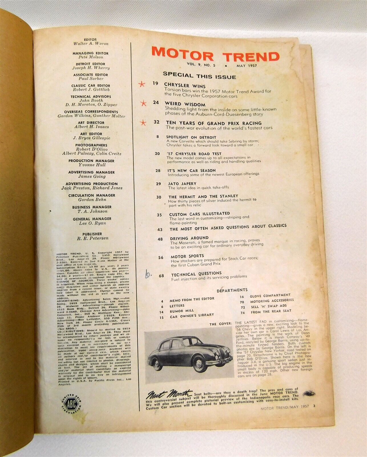 Vintage May - Nov 1957 Motor Trend Magazine Hardcover Bound Vol 9 No 5 - 11