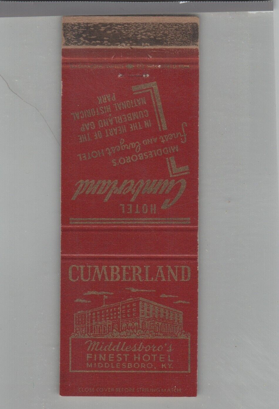 Matchbook Cover Cumberland Hotel Middlesboro, KY
