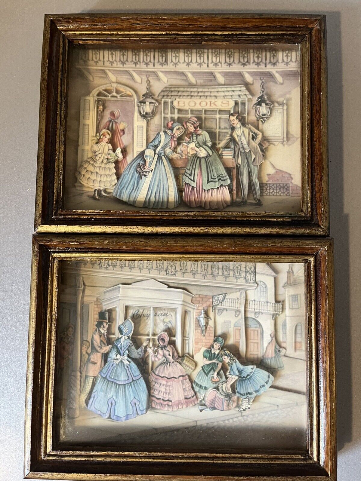 Victorian Paper Tole Framed Shadow Box Signed James W Cox 3D Découpage