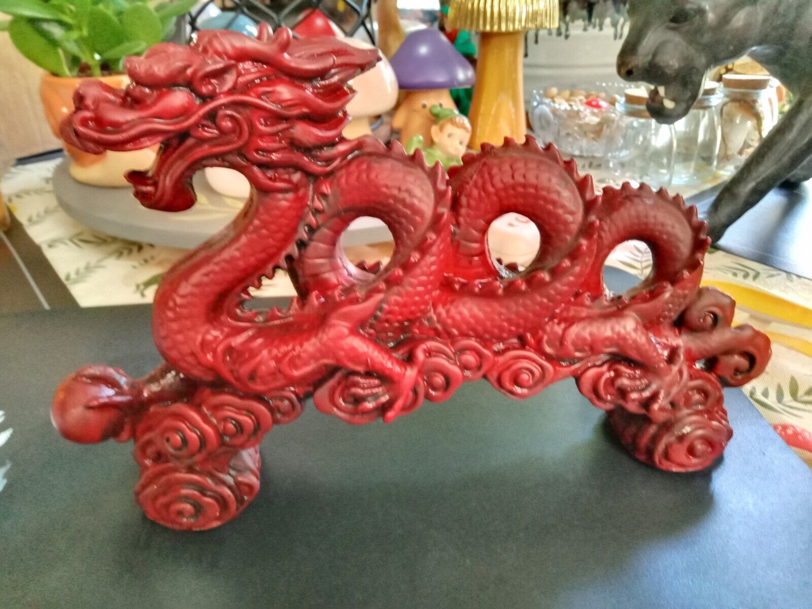 Vintage Red Dragon Figurine, Resin