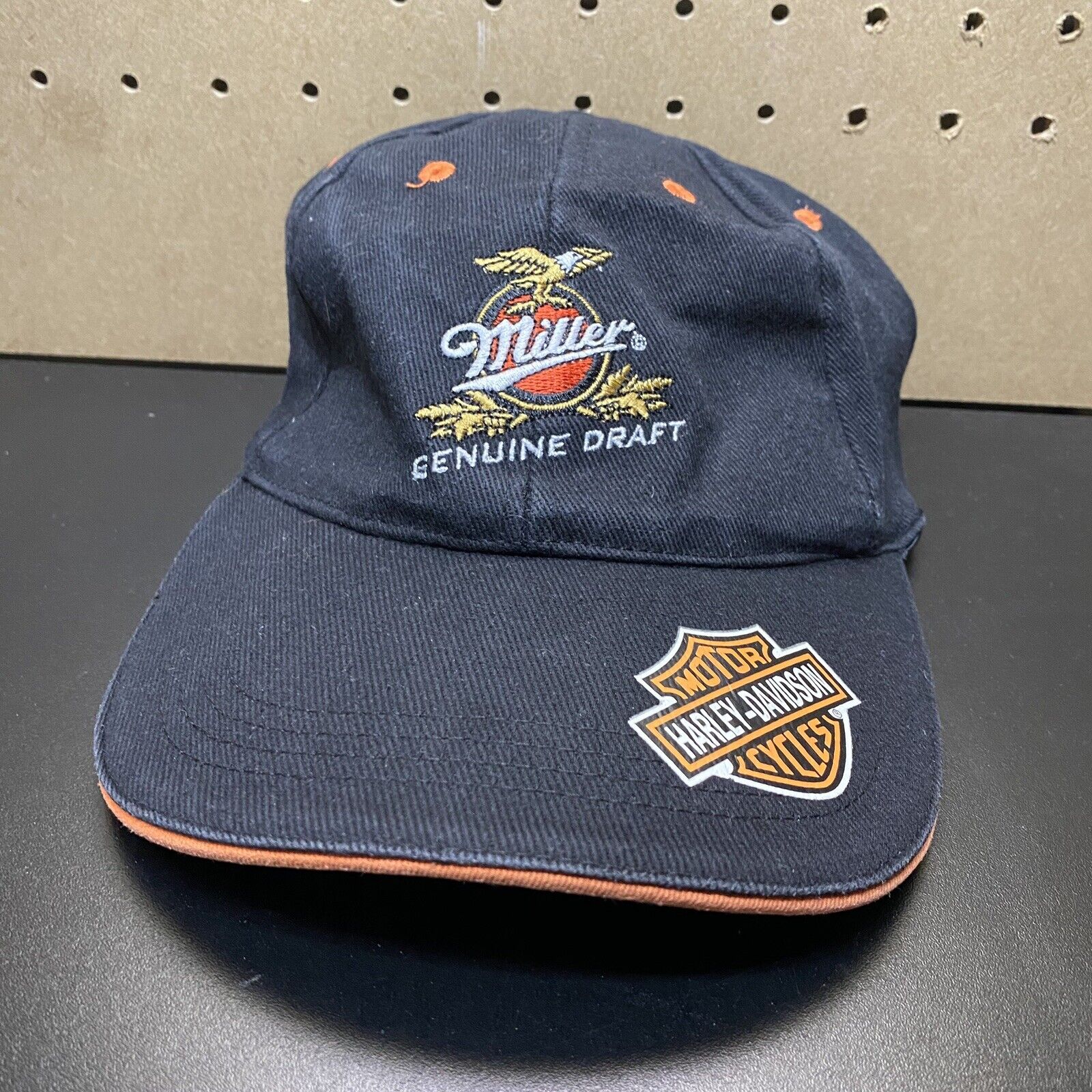 Harley Davidson Miller Genuine Draft Baseball Black/ Orange Hat - 