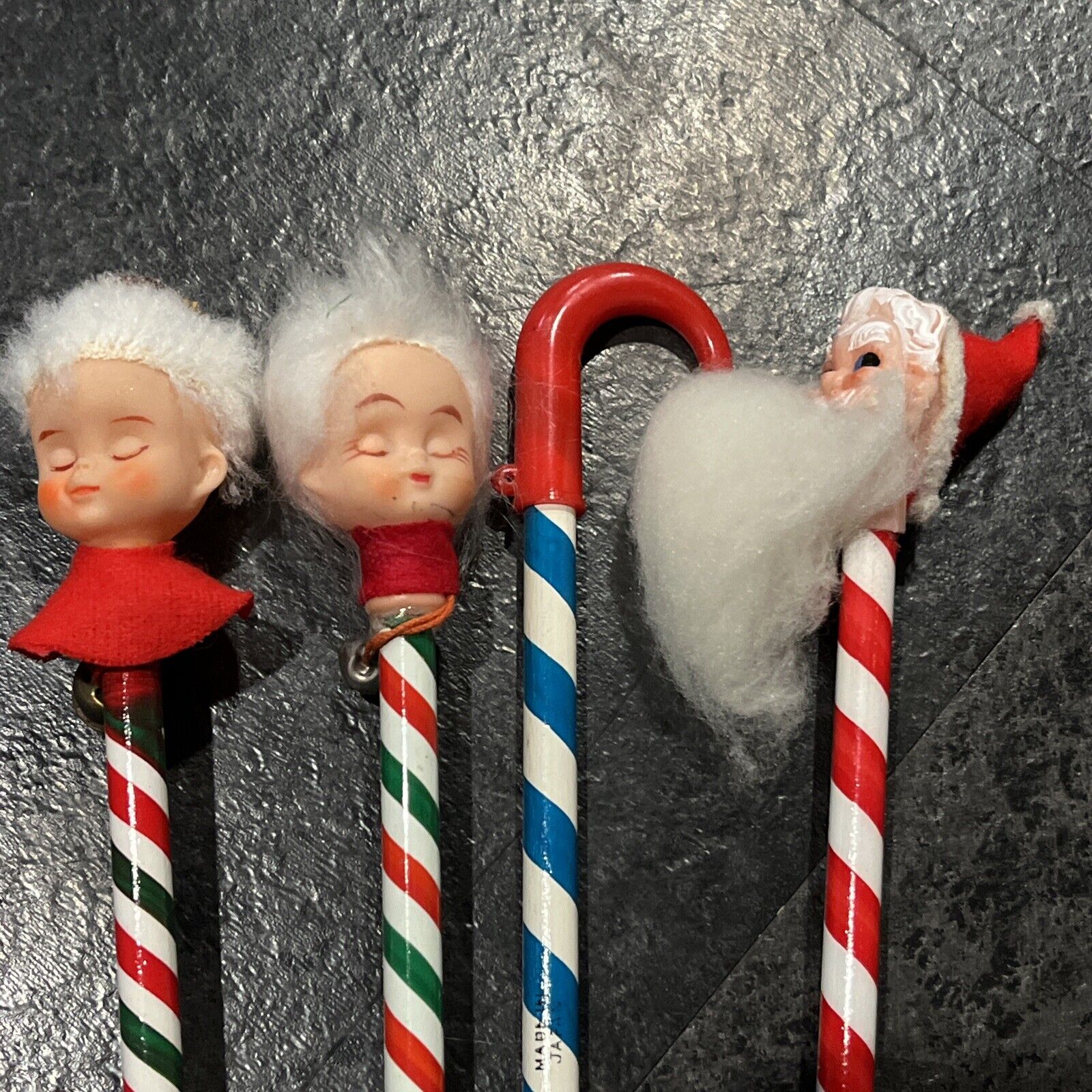 Lot Of 10 Vintage Japan Christmas Easter Pencil Toppers Striped Santa Candy Cane