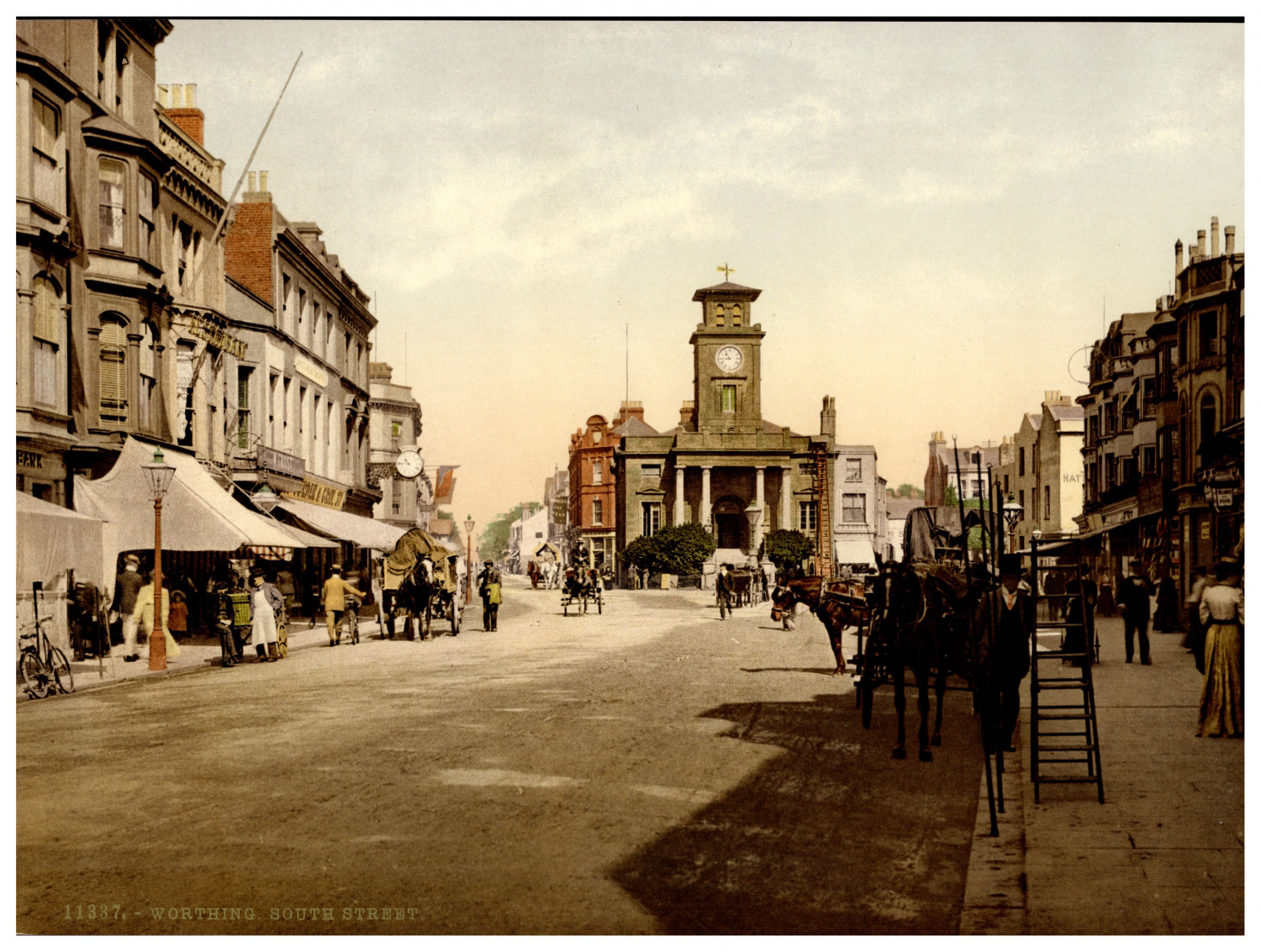 England. Worthing. South Street. Vintage photochrome by P.Z, photochrome Zurich