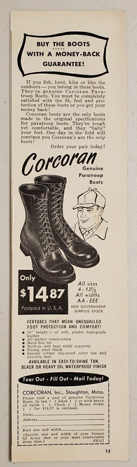 1957 Print Ad Corcoran Genuine Paratroop Boots Made in Stoughton,Massachusetts