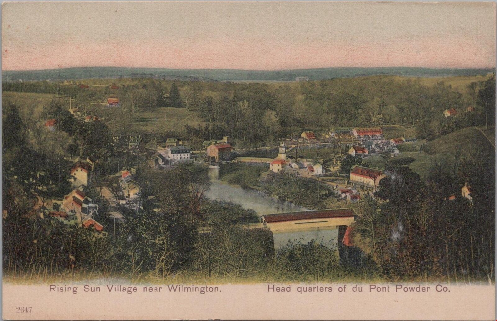 Postcard Rising Sun Village Near Wilmington DE Headquarters du Pont Powder Co 